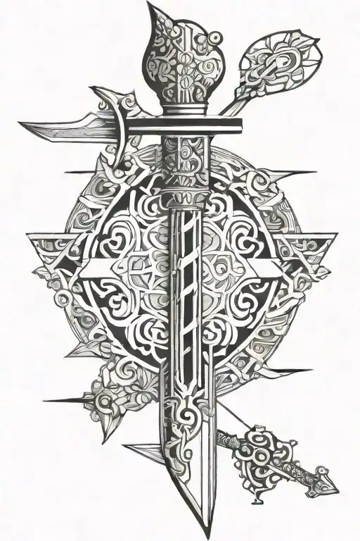 nosce te ipsum with sword and heart and mind tattoo design idea