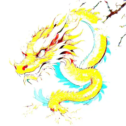 japanese anime dragon cherry blossom branch, Korean style, tattoo design idea