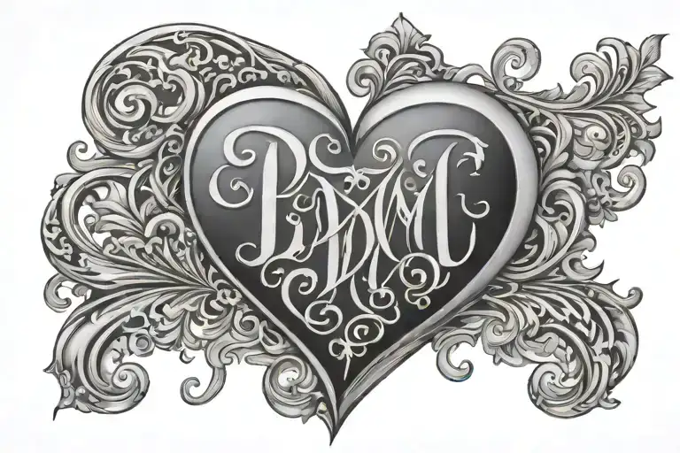 heart with initials tattoo design idea