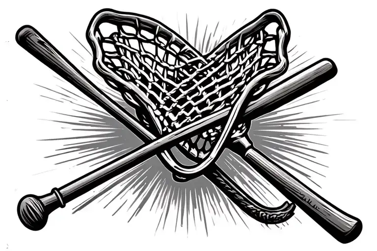 hockey stick, lacrosse stick, softball bat hanging tattoo design idea