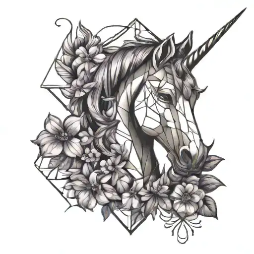 unicorn with violets tattoo design idea