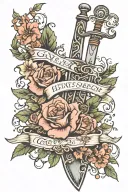 vine and flowers sword with quote 'give yourself a reason' tattoo design idea