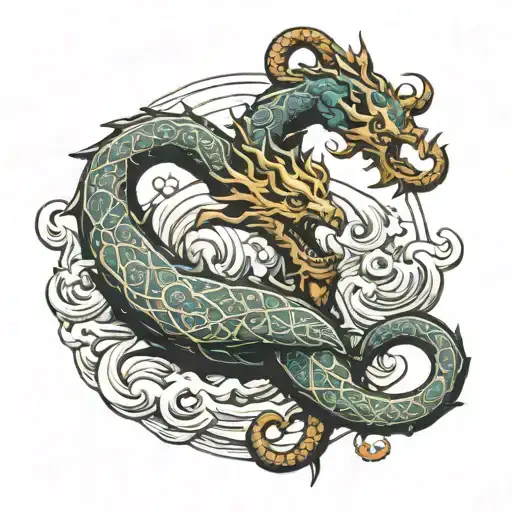 Nidhogg curling around a large Anchor with Yggdrasil in the background tattoo design idea