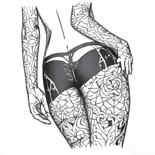 naked body of a woman, ass in panties tattoo design idea