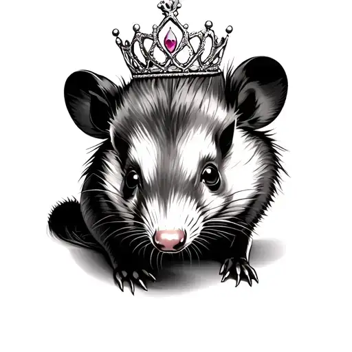 opossum with tiara tattoo design idea