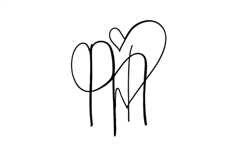 the initials p and h in cursive with a heart connecting them tattoo design idea