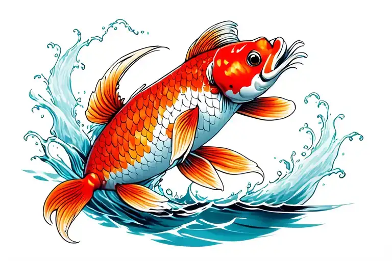 **Prompt:**  *"Generate a detailed Japanese-style tattoo design featuring a dynamic koi carp leaping out of water. Use tattoo design idea