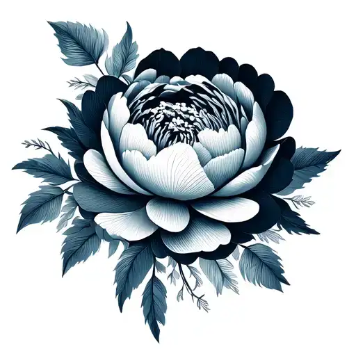 peony and geometric foliage that will cover the whole tattoo design idea