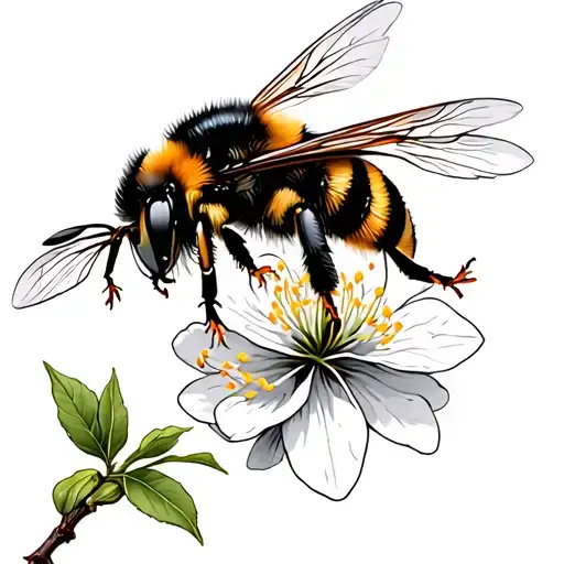 Bumblebee landing on an apple blossom tattoo design idea