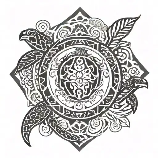 Hawaiian tribal, with sea turtle in the center surrounded tattoo design idea
