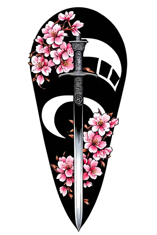 south korea flag korean sword and cherry blossom  tattoo design idea