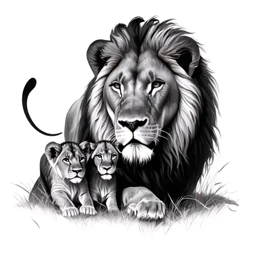 Lion lioness and 3 cubs tattoo design idea