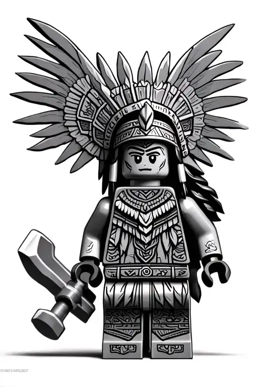 Lego figure Aztec warrior hold Aztec princess tattoo design idea