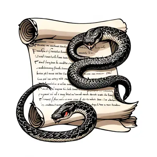 a scroll with ancient text on it with a snake wrapped around it shedding its skin tattoo design idea