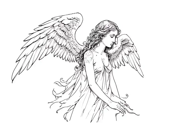 An wounded angel tattoo design idea
