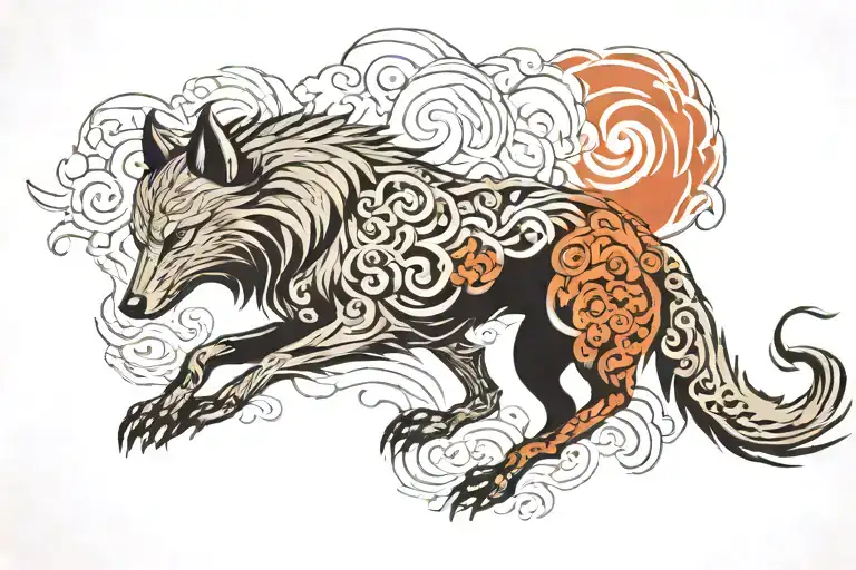 ancient wolf silhouette tattoo design idea