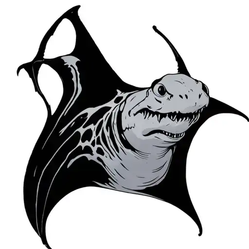 manta ray with extreme black detail starting on the chest and moving to the arm wrapping around it tattoo design idea
