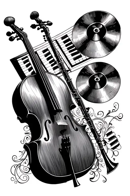 Cello,Clarinet,Keyboard,Cymbals tattoo design idea