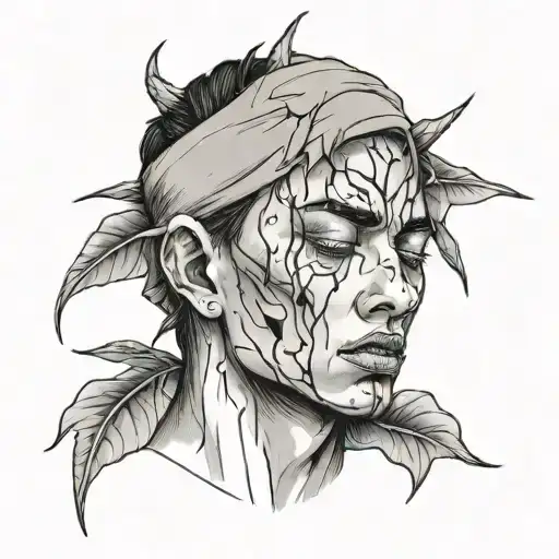 a person crying with thorns and g59 in the forehead tattoo design idea