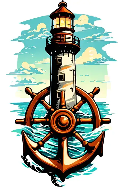 lighthouse anchor ships wheel intertwined tattoo design idea
