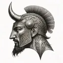 The face of the Carthaginian warrior Hannibal with a technological twist, Vibrant, Extremely clean and simple, on an iso tattoo design idea