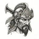 The face of the Carthaginian warrior Hannibal with a technological twist, Vibrant, Extremely clean and simple, on an iso tattoo design idea