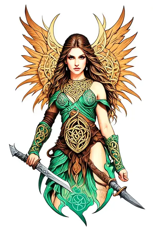 Celtic female warrior color tattoo design featuring tattoo design idea