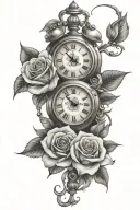 roses with a clock   tattoo design idea