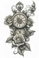 roses with a clock   tattoo design idea