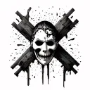 Combine between a picture of a template mask on the left and the cross to the right with a horror accent tattoo design idea