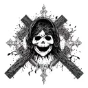 Combine between a picture of a template mask on the left and the cross to the right with a horror accent tattoo design idea