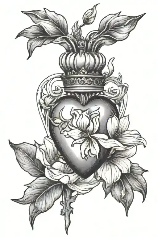sacred heart with magnolia flower next to it tattoo design idea