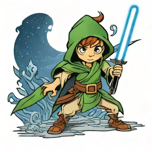 cartoon Peter Pan as Jedi lightsaber tattoo design idea