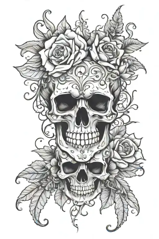 floral gothic skull tattoo design idea