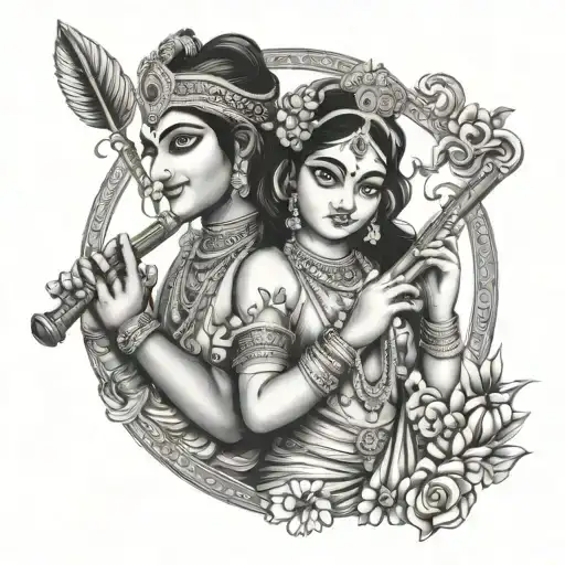 Radha krishna playing flute tattoo design idea