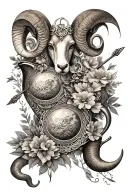 aries, Aquarius, virgo zodiac sign each individual circle ram, water pitcher, m with arrow  tattoo design idea