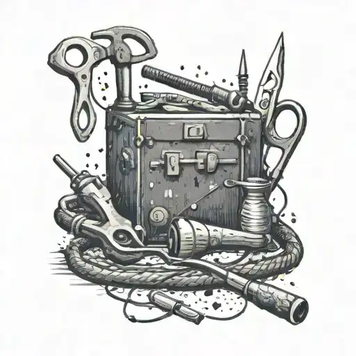 A detailed depiction of a biblical scene with an electrician's tools subtly incorporated into the background tattoo design idea