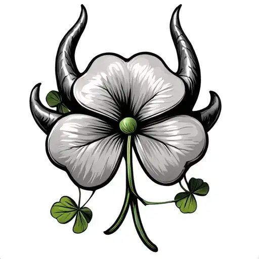 four leaf clover with devil horns tattoo design idea