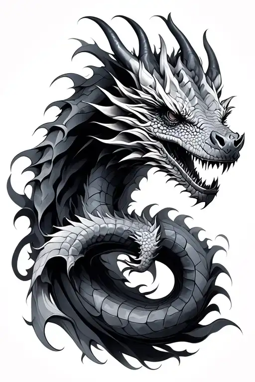 smokey dragon wrapped tattoo design idea