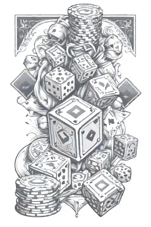 gambling, poker, dice, money, billiards tattoo design idea