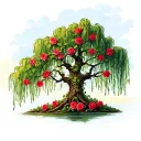 Weeping Willow Tree With Roses lined tattoo design idea