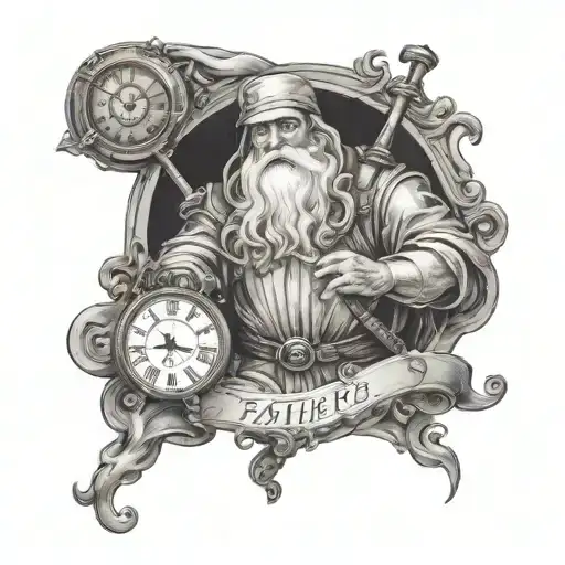 father time tattoo space theme click hands pointing to 1:11 tattoo design idea