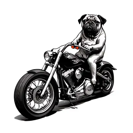 pug riding a harley tattoo design idea
