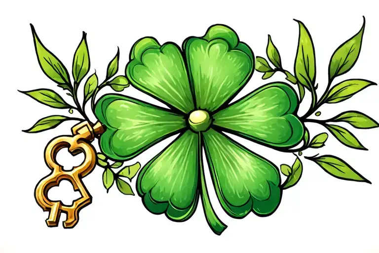A small neo-traditional tattoo for the wrist. I had a four leaf clover in the middle. There is a gold key on one side an tattoo design idea