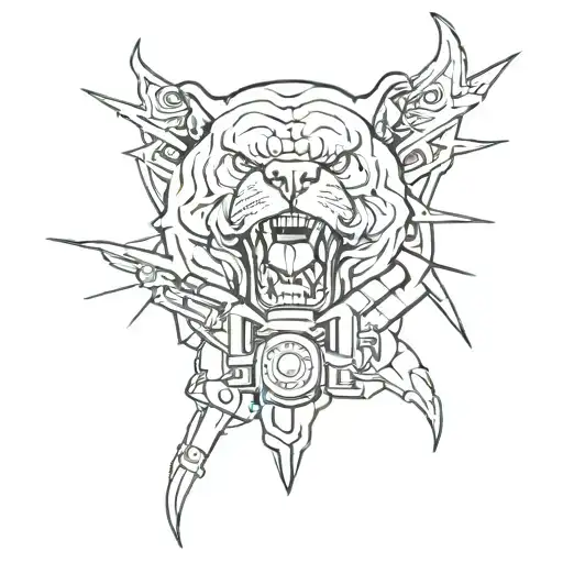 A powerful tattoo design featuring a blend of MMA, guns, and American bullies in a striking and powerful style  tattoo design idea