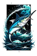 blue marlin sleeve tattoo design idea