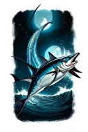 blue marlin sleeve tattoo design idea