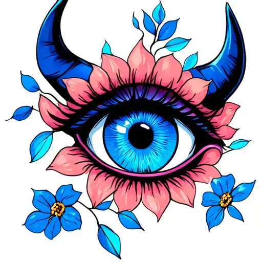 BLUE DEVIL EYE TATTOO WITH FLOWER PETALS tattoo design idea