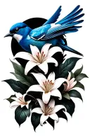 bluebird and lillies wrapping tattoo design idea