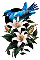 bluebird and lillies wrapping tattoo design idea